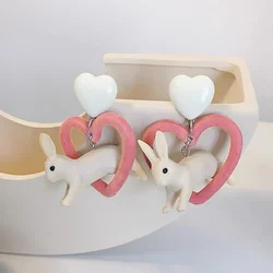 A Pair of Simple Cartoon Cute Sweet Velvet Hollow Love Three-dimensional Rabbit Personality Earrings