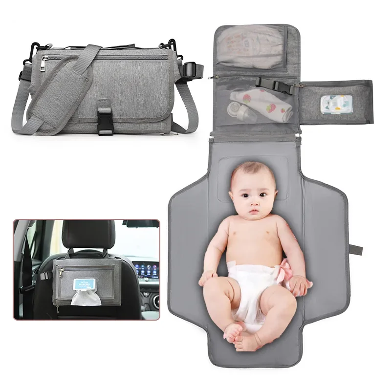 3 in 1 Diaper Changing Pad Portable Baby Changing Pad with Pockets Waterproof Travel Diaper Changing Hand Folding Diaper Bag