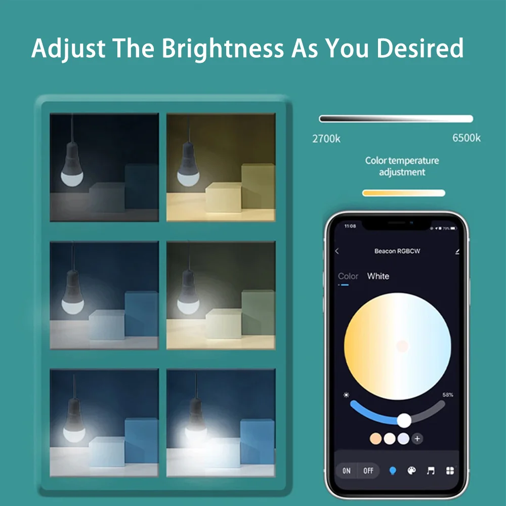 Tuya E27 LED Lights Bulb RGB+CCT Dimmable Timing Lamp Smart Life APP Control Smart Bulb Compatible for IOS/Android AC85-265V