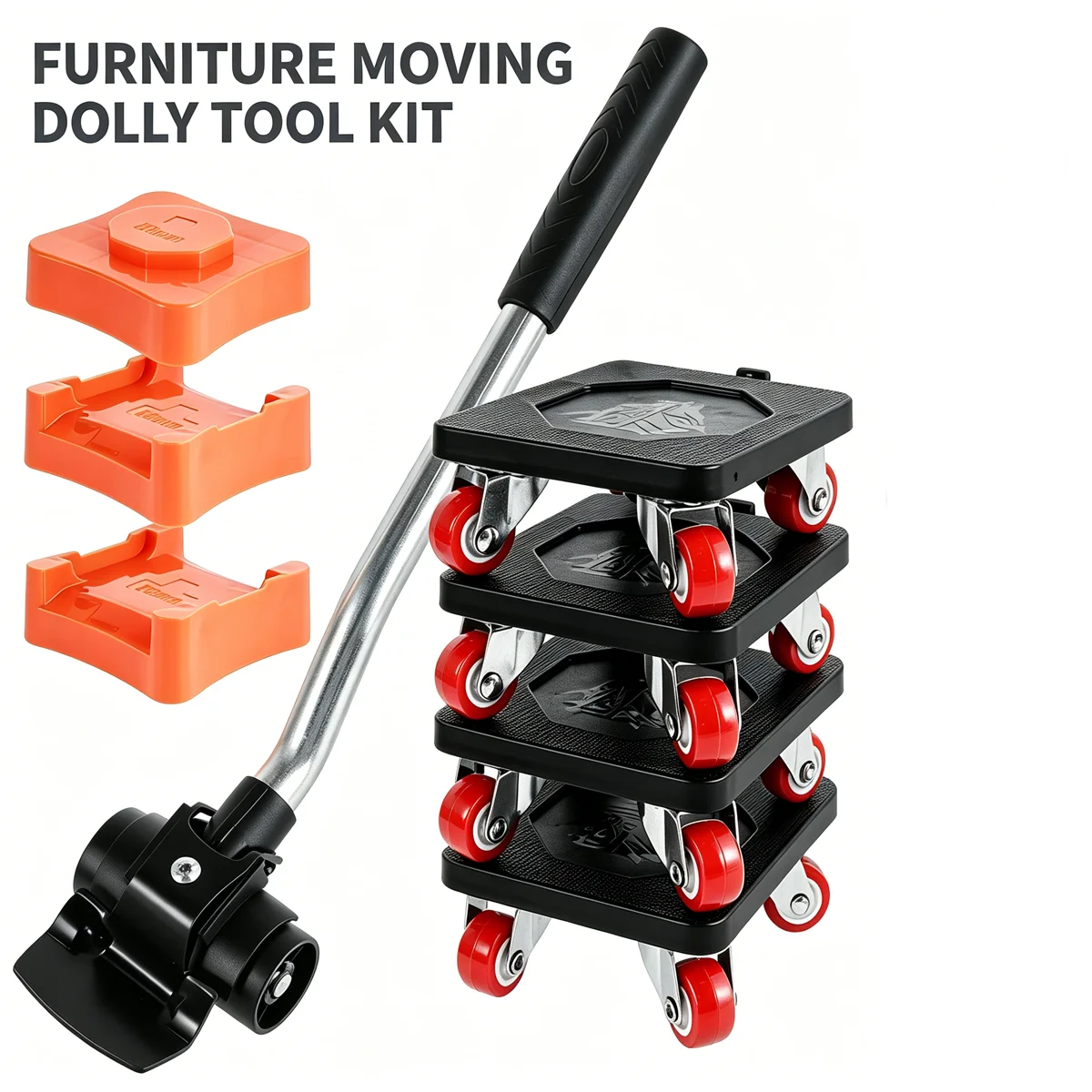 4Pcs Furniture Moving Shifter Lever Tool Set Heavy Duty Heavy Object Transport Lifter Roller 360° Universal Wheels for Sofa Desk