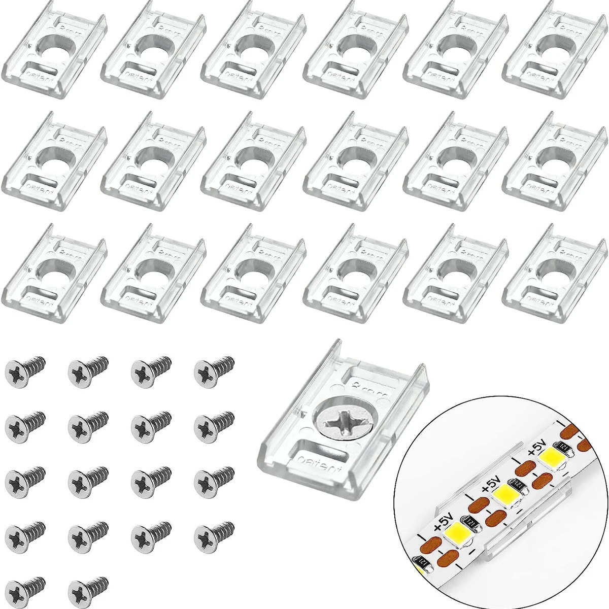 20/50pcs Set LED Strip Installation Clips with 10mm Wide Bracket And Compatible Stainless Steel Cross Screw Mounting Brackets