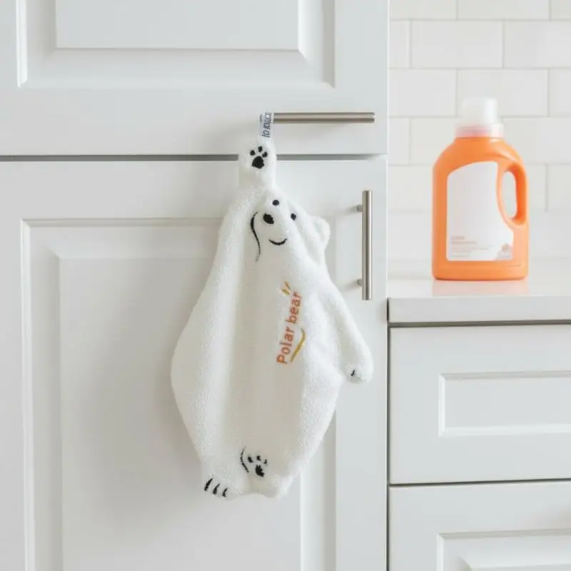 New Super Absorbent Polar Bear Hand Wiping Towel​ Hanging Kitchen Towel With Coral Design Thick Cartoon Hand Towel