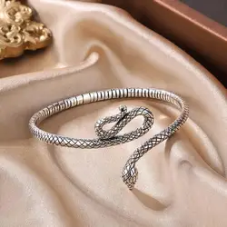 Silver Color Snake Shape Cuff Bangle Beach Fashion Pulseiras Bijoux Lover Bracelet Hip Hop Bangles For Women B057