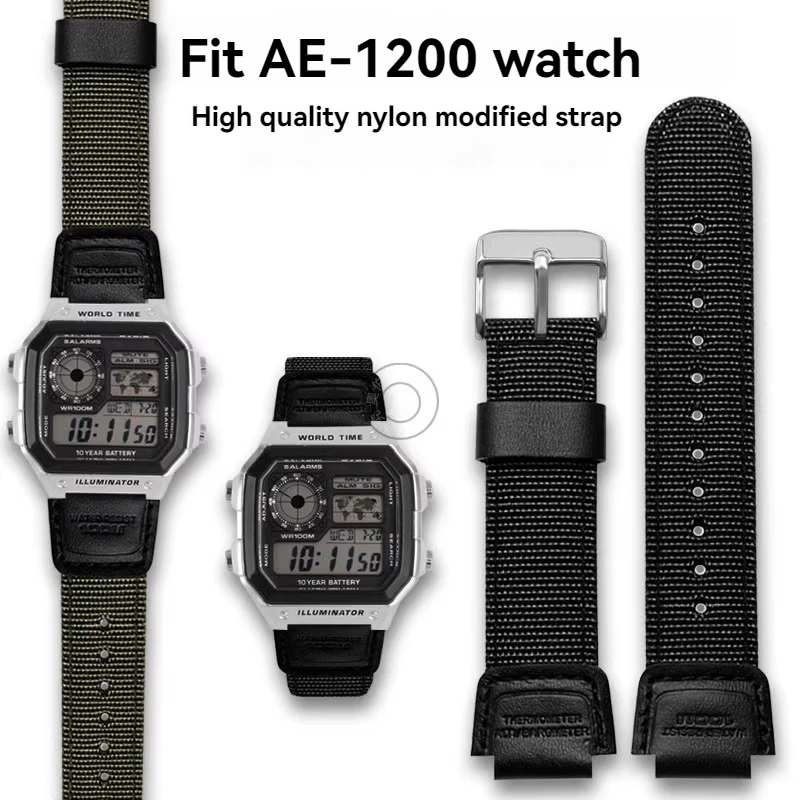 

For Casio 3299 AE-1200 1100 AE-1200WH/1300/1000/A159 A158 F91w AE1200 Electronic Watch Band Breathable Nylon Canvas Strap 18mm