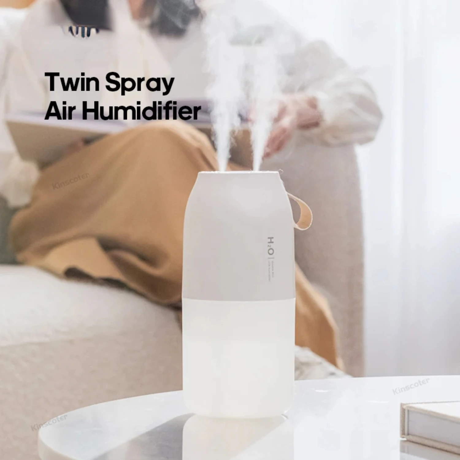 

Cool, versatile ultrasonic air humidifier with dual spouts - ideal for home, office, and spa. 300ml capacity, 2000mAh battery fo