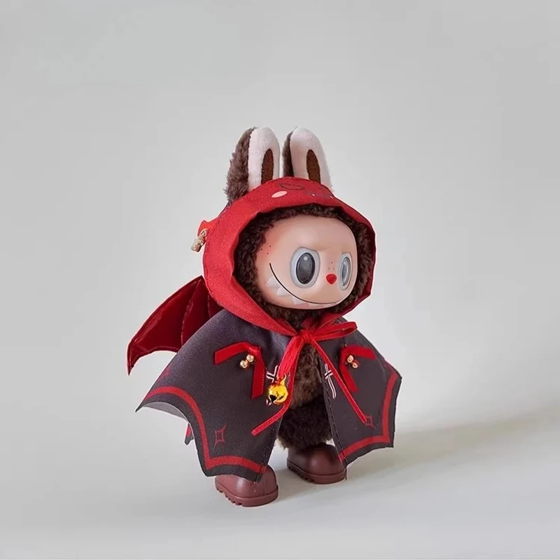 Para muñeca Labubu, capa de demonio negro, ropa, Ángel cruzado, calabaza, decoración de Halloween, ropa, juego de fiesta sentado, accesorios de juguetes