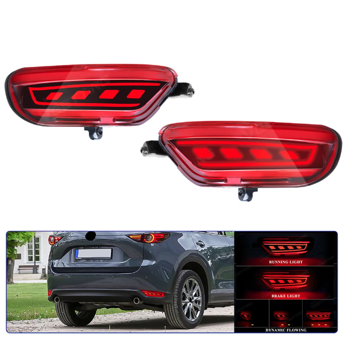 3-Functions Car Rear Bumper Lights For Mazda CX-5 CX5 2017 2018 2019 2020 2021 Brake Dynamic Turn Signal Lamp Driving Lamp 12V