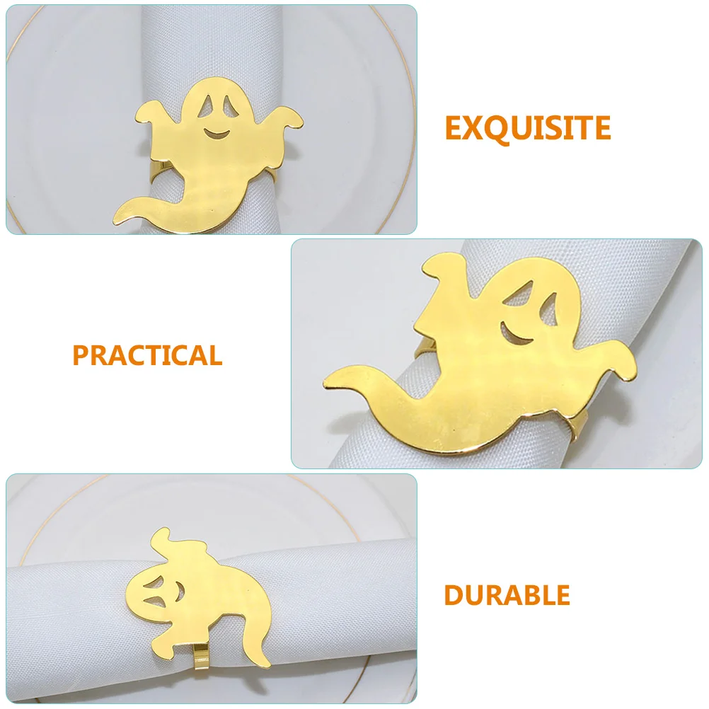 

8Pcs Metal Halloween Napkin Rings Ghost Design Sturdy Napkin Ring Holders Halloween Table Decoration Spooky Accessories