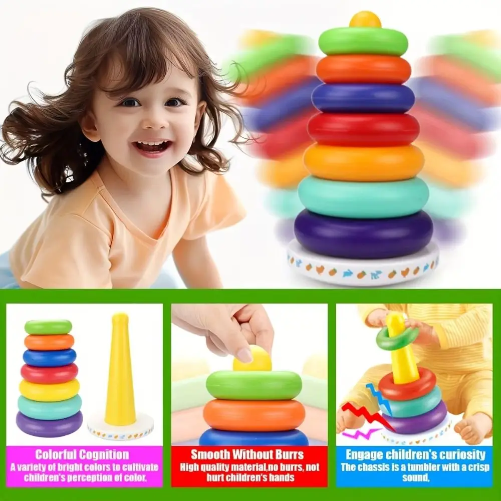 Plastic Rainbow Stacking Musical Stackable Early Education Stacking Rings Babies Montessori Ferrule Sensory Stacking Plugging