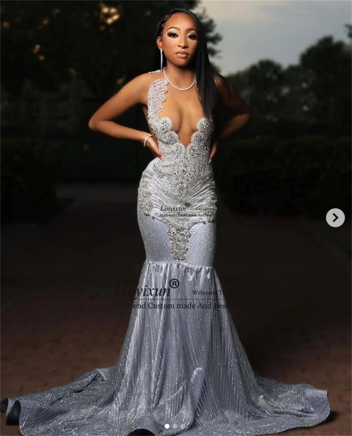 Glitter Sequins Mermaid Prom Dresses For Black Girls Formal Evening Party Gala Gowns Customized Beaded Crystals robes de soirée