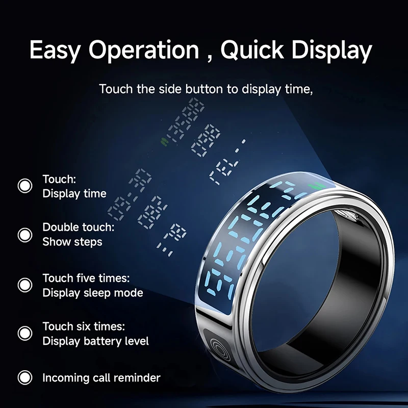 SR08 Smart Ring Mannen Vrouwen LED Display Hartslag Bloed Zuurstof Monitor Multi-Sport Modus IP68 5ATM Waterdichte Bluetooth Slaap Ring