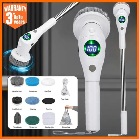 8-in-1 다기능 전기 청소 브러시 욕실 주방 브러시 LED 야간 조명 회전식 가정용 브러시로 청소
