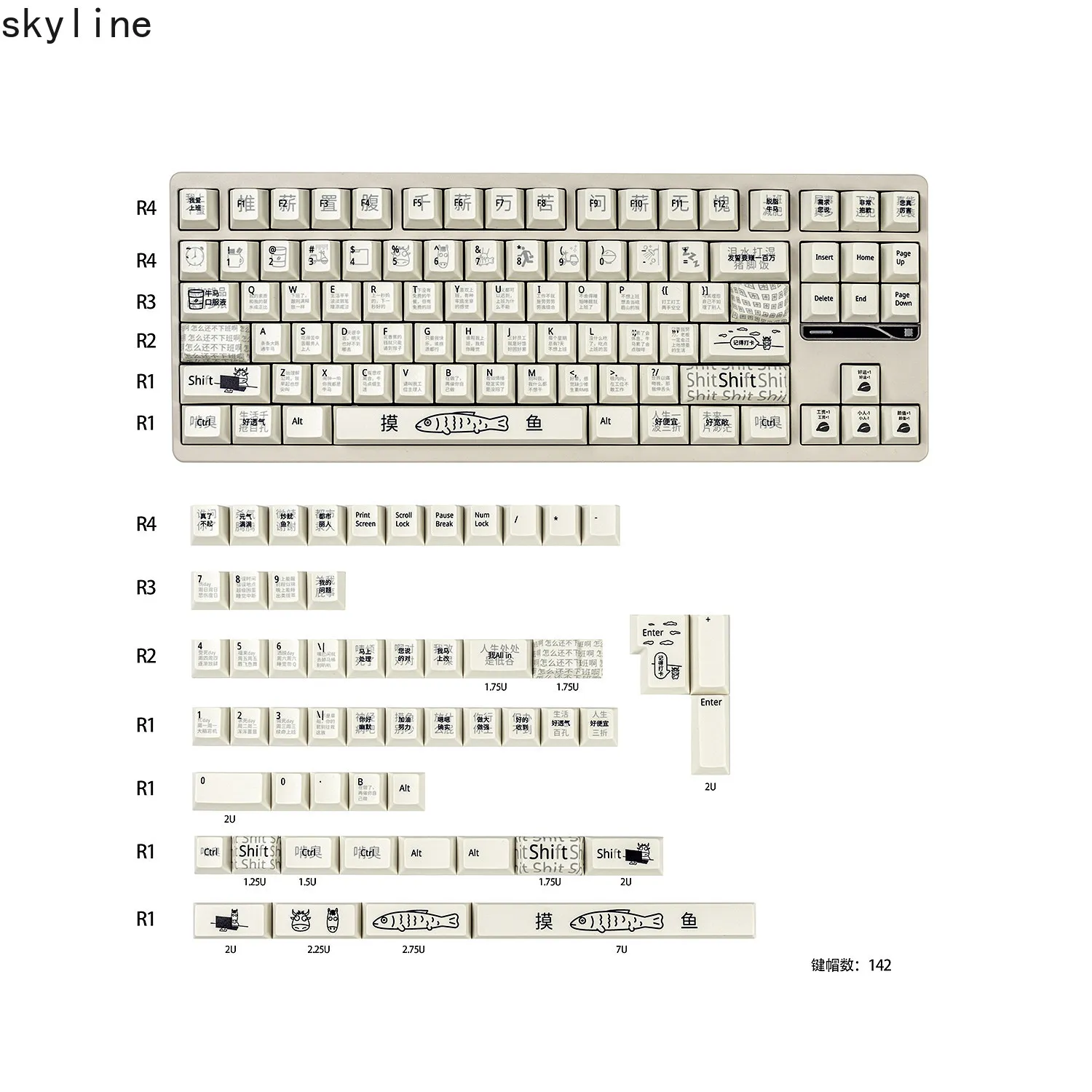 Custom PBT Keycaps Salary Burnout Theme for Mechanical Keyboard Worker Ox Design Dye Sublimation