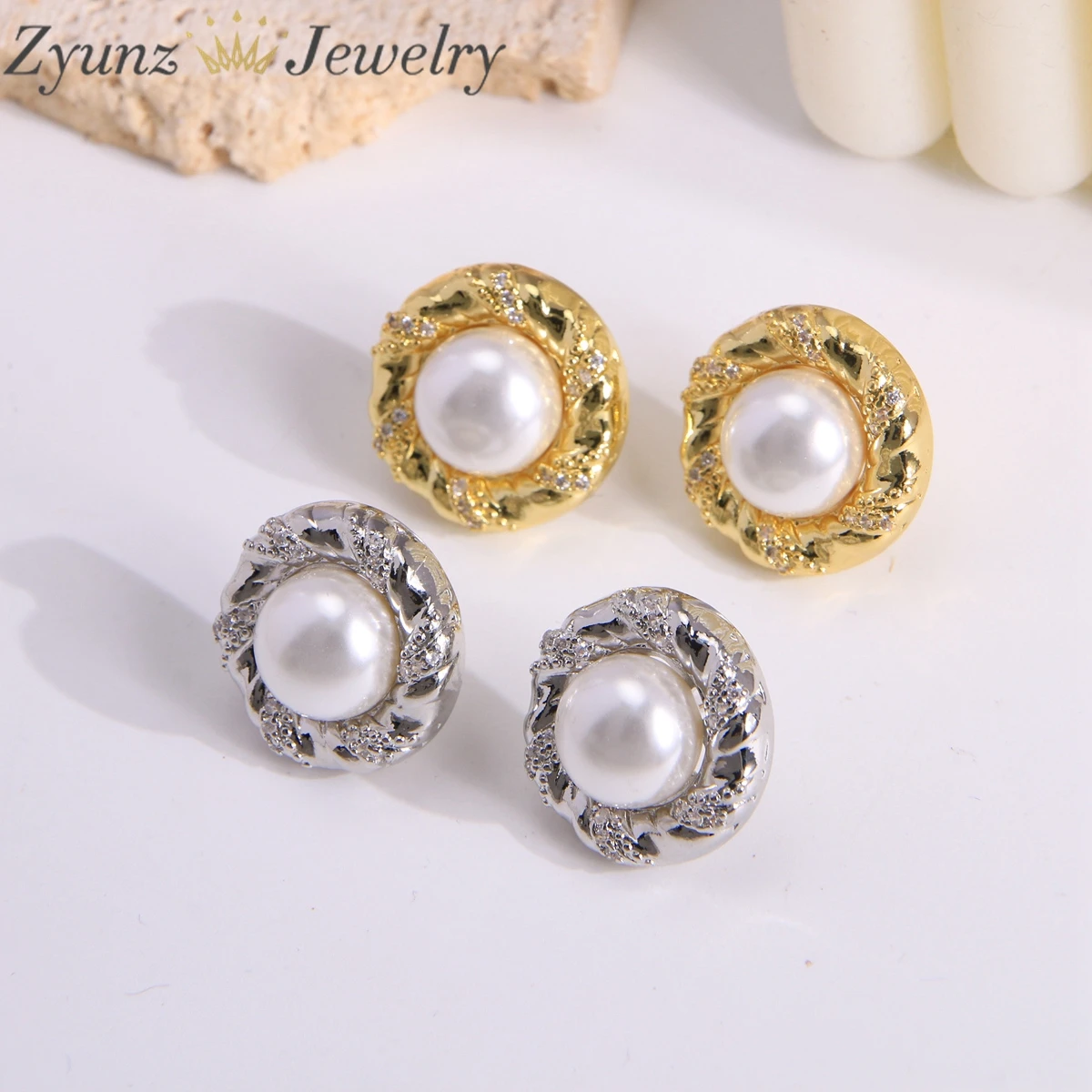 

5 пар высококачественных ювелирных аксессуаров, позолоченные 18-каратным жемчугом, серебряные круглые серьги-гвоздики для женщин