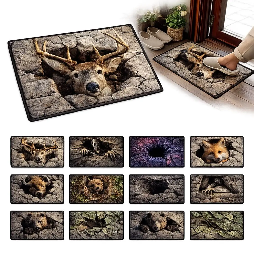 2D Flat Optical Illusion Doormat Non-slip Water-absorbing Bathroom Carpet Abrasion-resistant Durable Bedroom Door Rug Home Decor