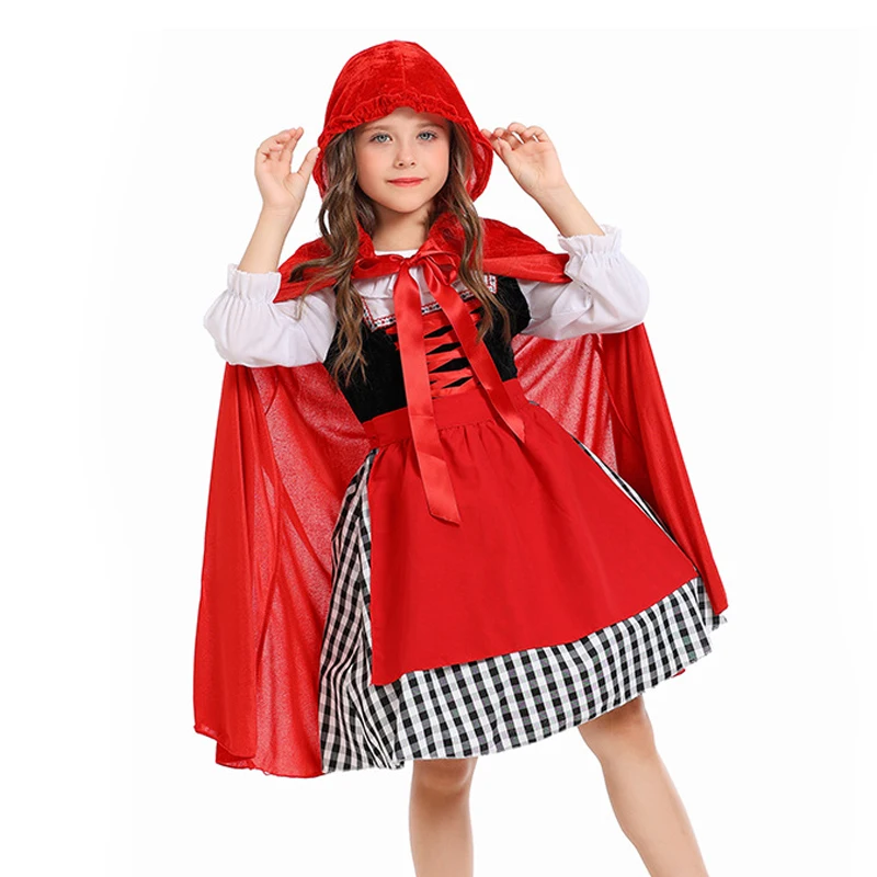 Multiple Little Red Riding Hood For Girl Costume Classic Fairy Tales Character Cosplay Carnival Halloween Fancy Party Dress