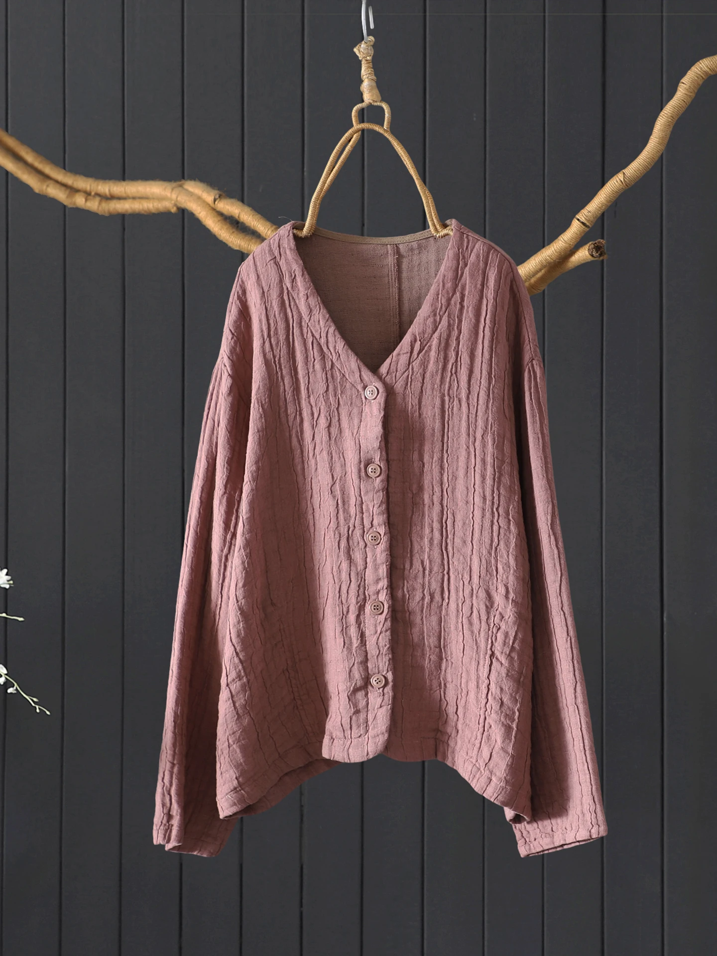 

100% Linen Women Casual Coats New Arrival 2025 Autumn Vintage Style V-neck Solid Color Female Basics Short Jackets M2059