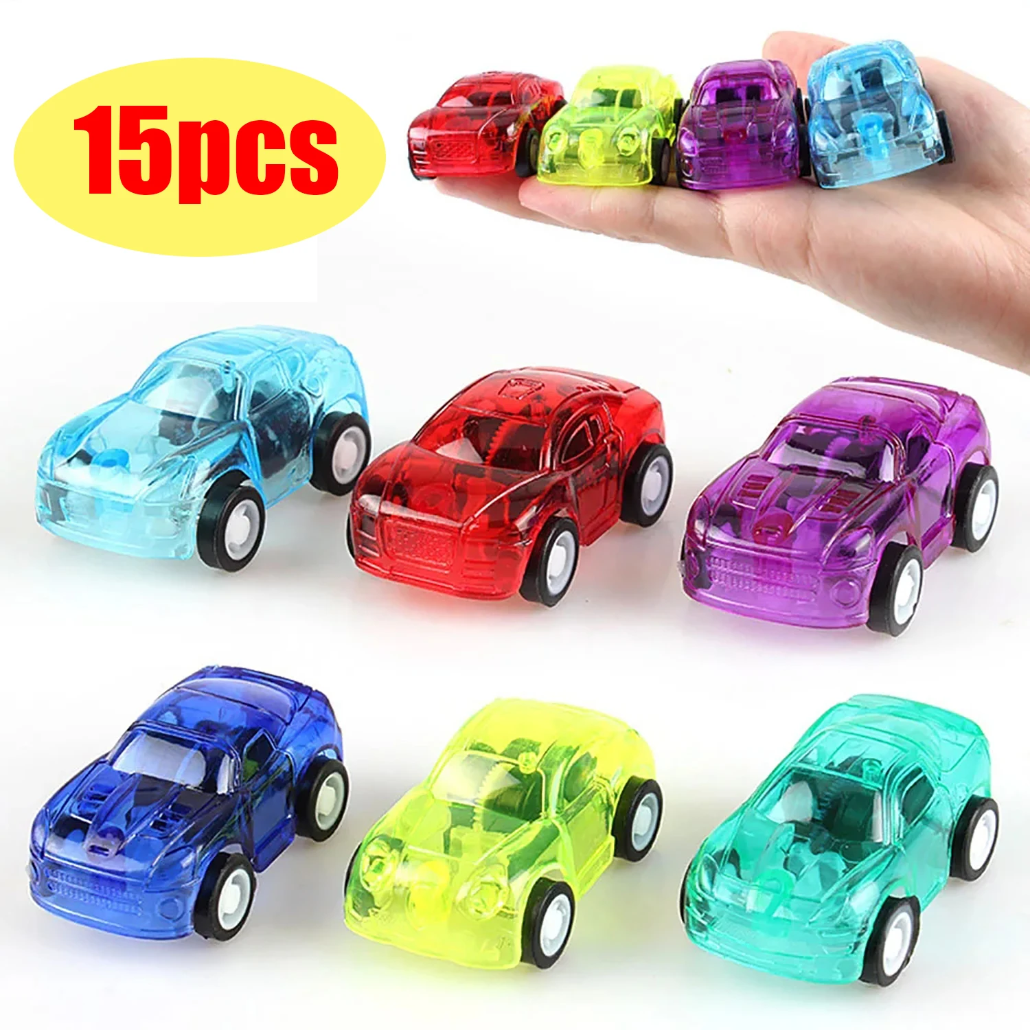 15 Pcs Mini Transparent Pull Back Car Toys Party Favor For 4-8 Kids Birthday Boy Girls Easter Goodie Bags Pinata Stuffing Toy