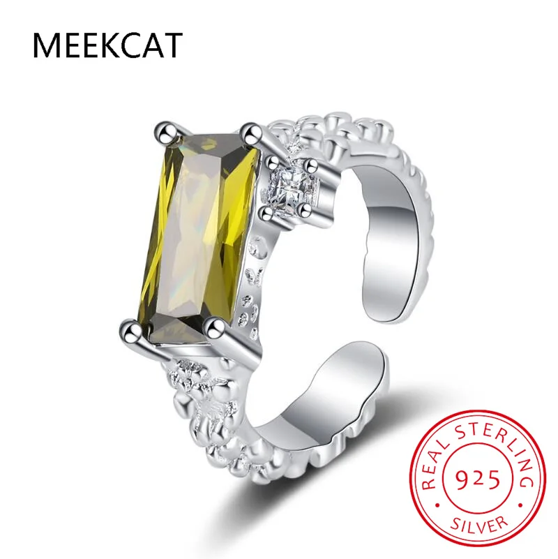 1.1ct Genuine Natural Peridot 925 Sterling Silver Solitaire Ring for Woman Fashion Gemstone Jewelry Wedding Gift