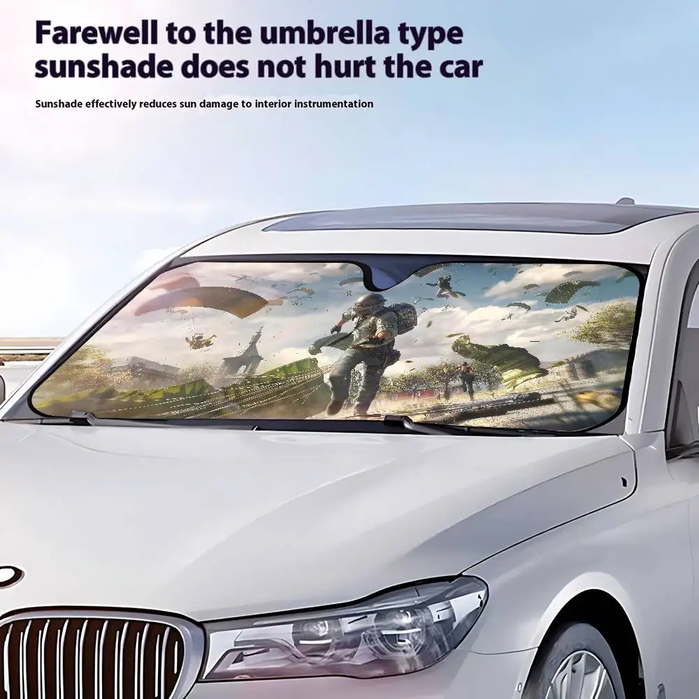 P-PUBG Battlegrounds Game سيارة ظلة الزجاج الأمامي نافذة السيارة غطاء الزجاج الأمامي الشمس الظل السيارات قناع اكسسوارات السيارات