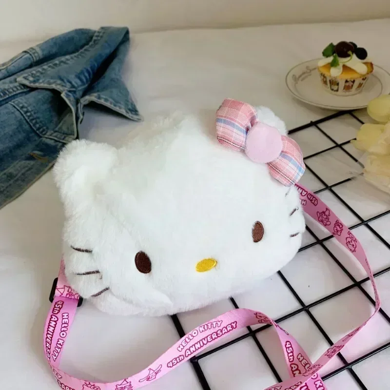 Sanrio Hello Kitty Inclined Shoulder Bag Cute Cartoon Anime KT Cat Kawaii Fashion Plush Single Shoulder Bag Girls Holiday Gifts