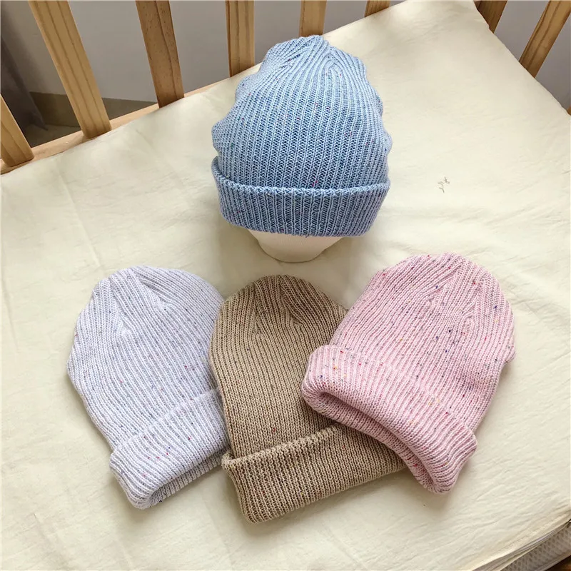 Unisex Kids Winter Bonnet Keep Warm Infant Toddler Boys Girls 100% Cotton Speckled Knitted Beanies for Baby