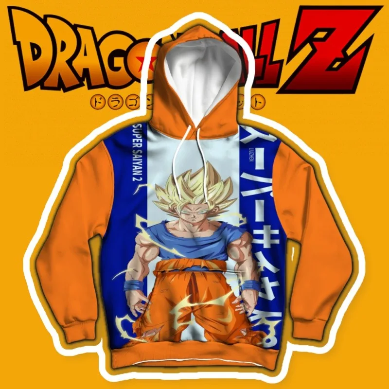 

Толстовка Dragon Ball Super Saiyan 2 с принтом Гоку, с динамическими эффектами молний и уникальными японскими текстовыми акцентами для настоящих фанатов