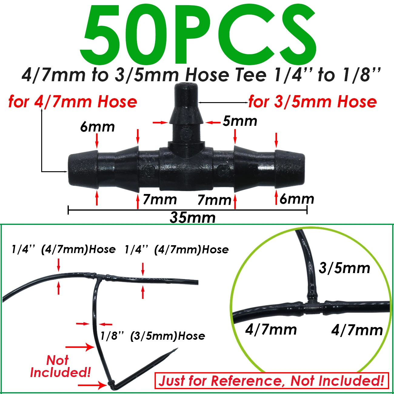 KESLA 50 Stück 1/8'' 3-Wege-T-Anschluss mit Widerhaken für 3/5 mm Mikro-Tropfbewässerungsschläuche, Schlauchkupplungen, Bewässerungsrohr, Gartengeräte