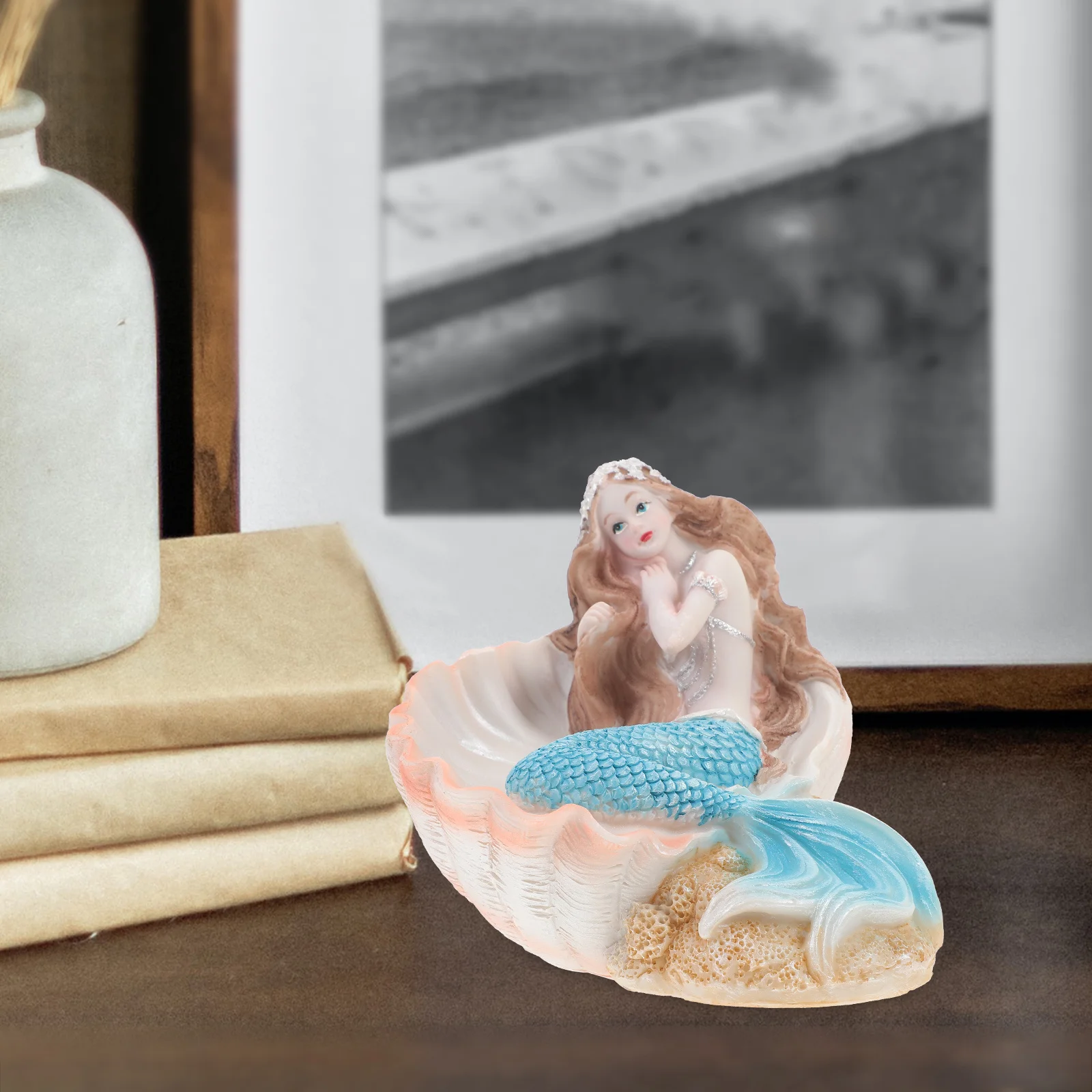 

Mermaid on Shell Resin Statue Stable Desktop Room Decor Aquarium Mermaid Resin Craft Decoration Fish Tank Decor