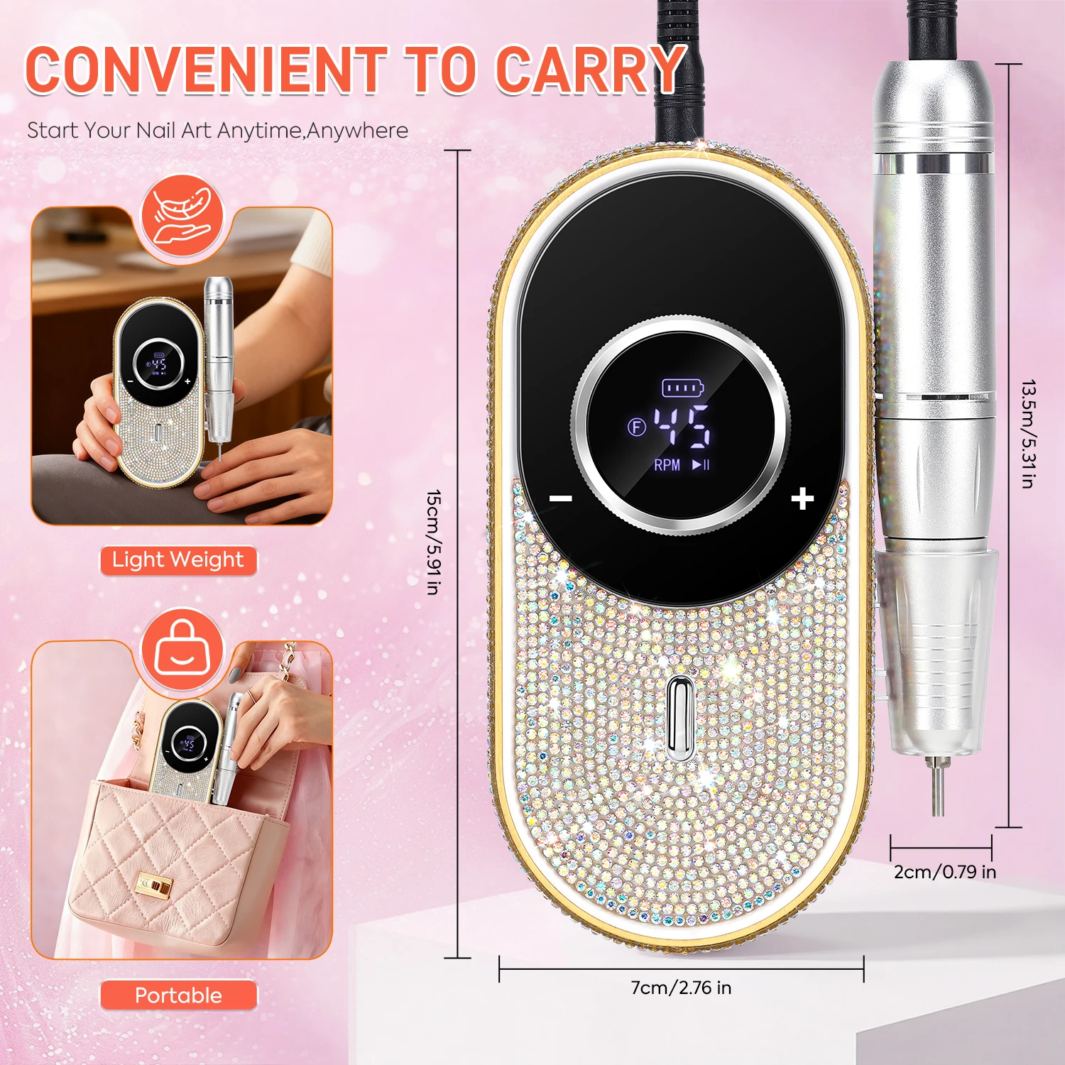 DianaBeauty 45000RPM الكهربائية مسمار الحفر آلة قابلة للشحن طلاء الأظافر المحمولة ملف الأظافر ل هلام مزيل الأظافر Manirure #5