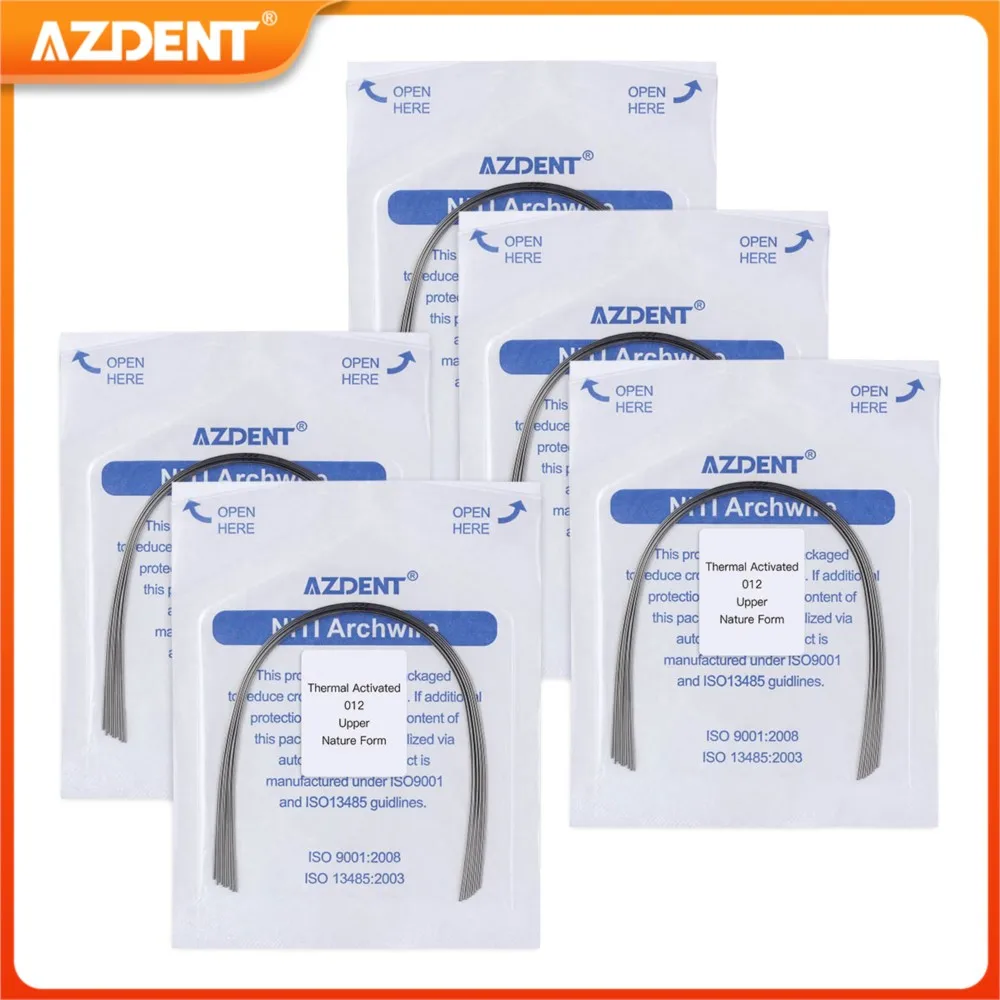 5 Packs AZDENT Dental Orthodontic Heat Thermal Activated Niti Rectangular Round Arch Wires Natural Form Archwire Upper Lower