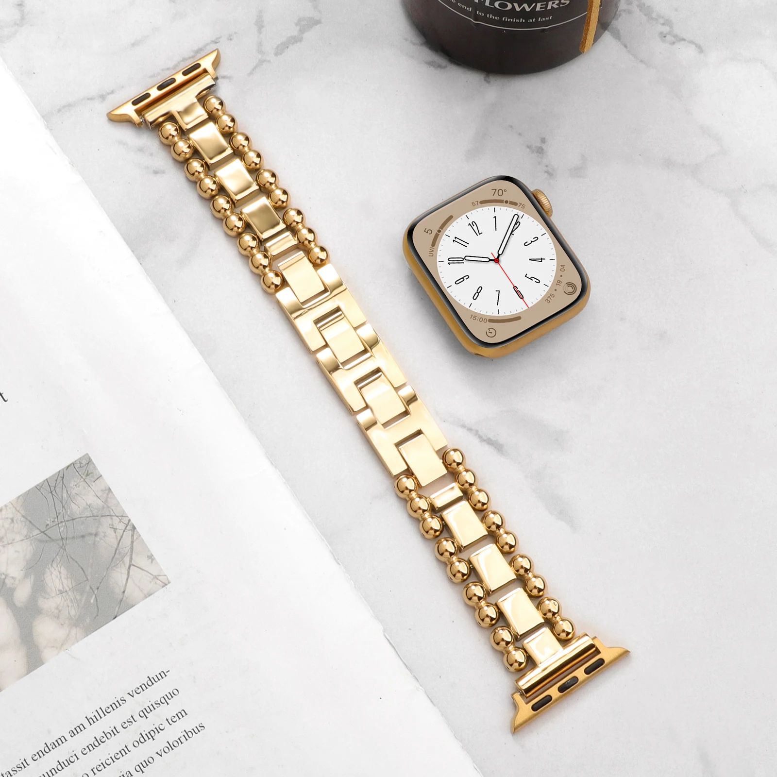 

Beaded Watch Straps For Apple Watch Bands 49 46 42 41 40 38 45 44mm Fancy Stainless Steel Wristband For iWatch S11 10 Bracelets