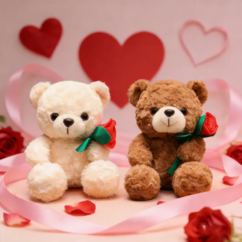    Presente de feriado para o dia dos namorados crianças 25cm bonito dos desenhos animados amor urso pelúcia rosa chapéu casal das crianças boneca artesanal