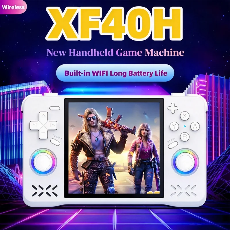 Retro Handheld Video Game Console XF40H Linux System 4 Inch IPS Screen Portable Pocket Game Player 64GB/128GB Built-in Games