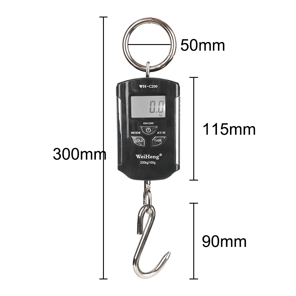 Heavy Duty Portable Electronic Weighing Scale Weight 200kg/100g Crane Scale Fishing Travel Hanging Hook Scales Backlight