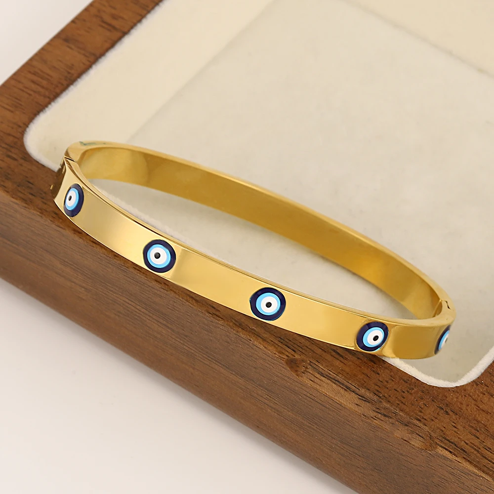 Gold Plated Evil Eye Cuff Bracelet, Unisex Gift