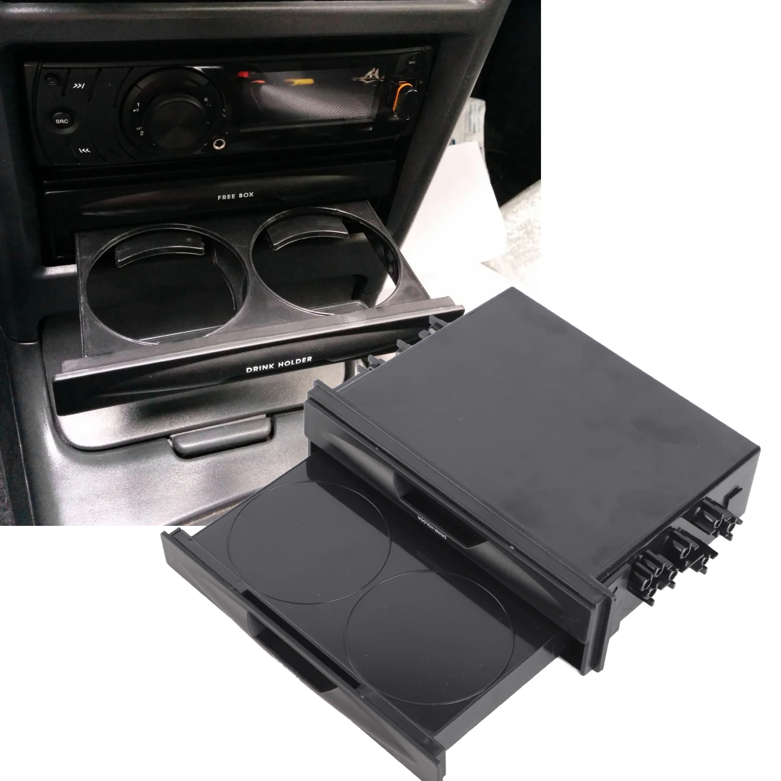 2 In 1 Car Radio Storage Box Multi Purpose ABS Universal 1DIN 2 Layer Black Cup Holder For Collecting Items