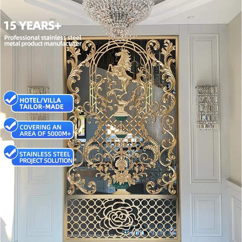 The Most Popular Aluminum Carving Pattern Gold Villa Room Partition Wall Divider Panel Wall Metal Room Divider