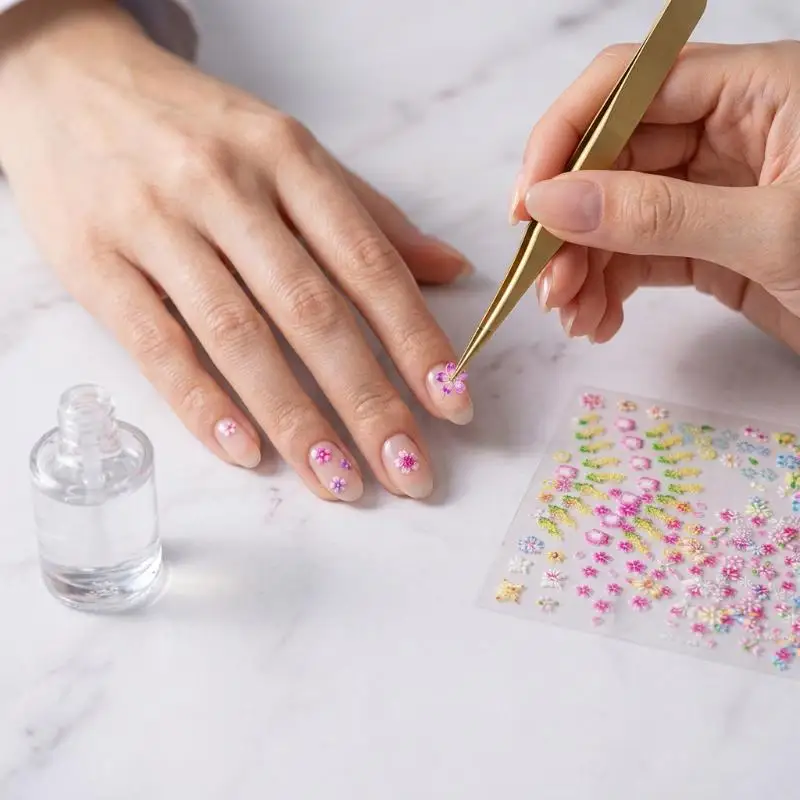 10/30/1Sheets 3D Self Adhesive Nail Art Stickers Cute Floral Heart Flower Nail Decals Decor Supplies For Women Manicure DIY