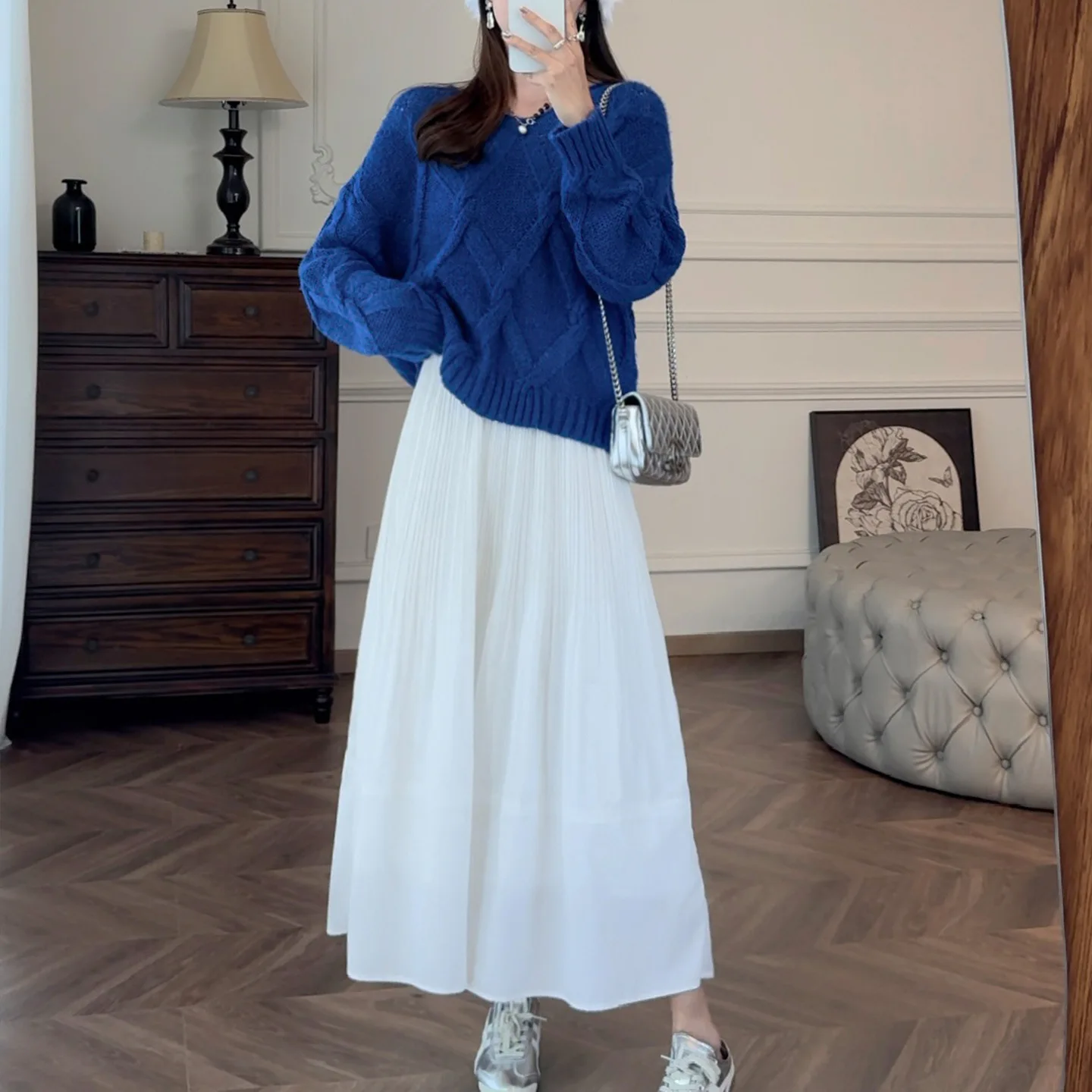 미야케 플리츠 2026 신상 봄 패션 플리츠 플리츠 하프바디 스커트 여성용 미디길이 A라인 플로팅 우산 스커트 플리츠