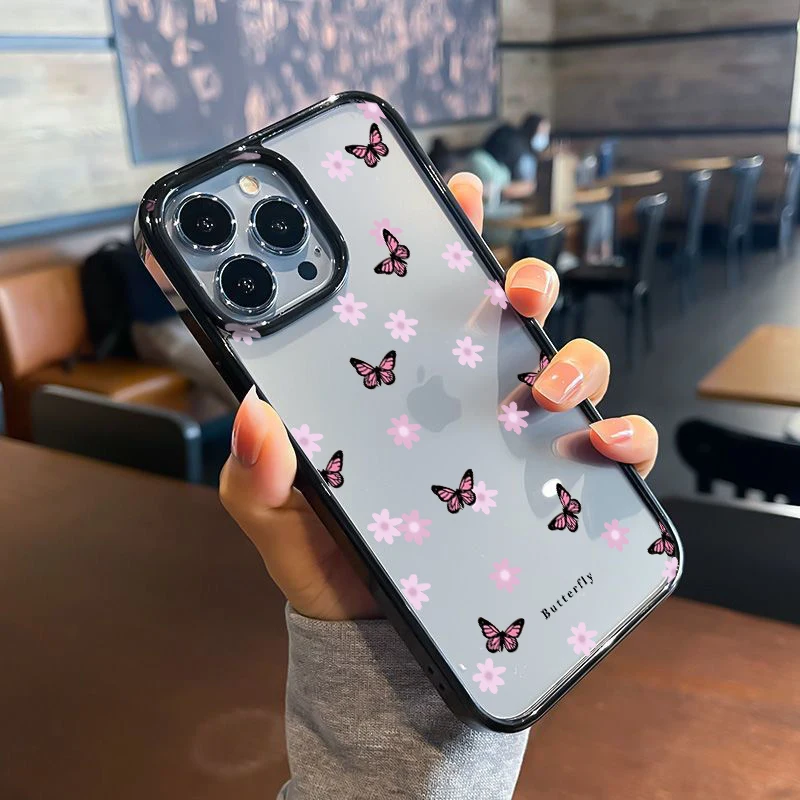 Cute Cartoon Butterfly Printed Case for IPhone 15 14 Pro Max 11 13 12 Mini 7 8 Plus SE 22 X XR XS Clear Hard PC Cover Coques