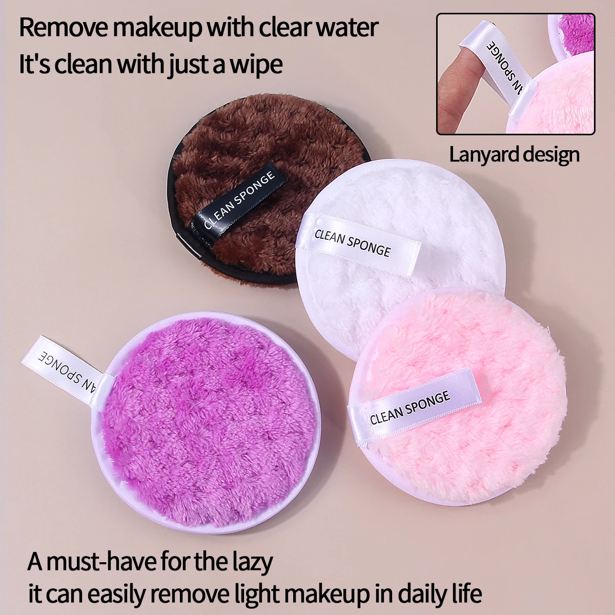 2個の大きな丸いレイジーフェイスウォッシュパフ、再利用可能なメイク落としとクリーニングパウダーパフ、多機能ポータブル美容ツール