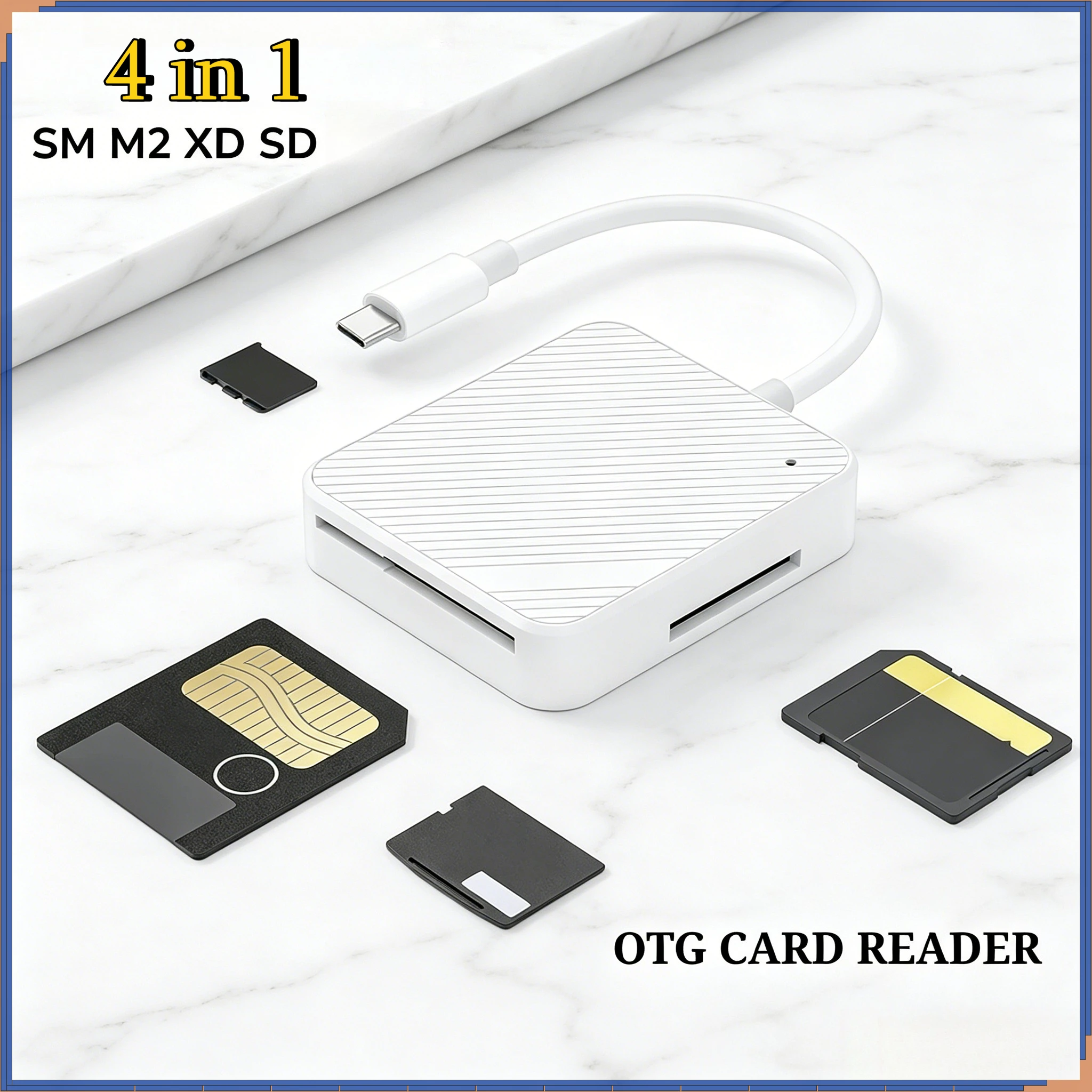 4 In1 Type-C USB C OTG Smart Media Memory Card Reader Adapter, M2 SD SM XD Card Reader for Android Mobile Phone Accessories