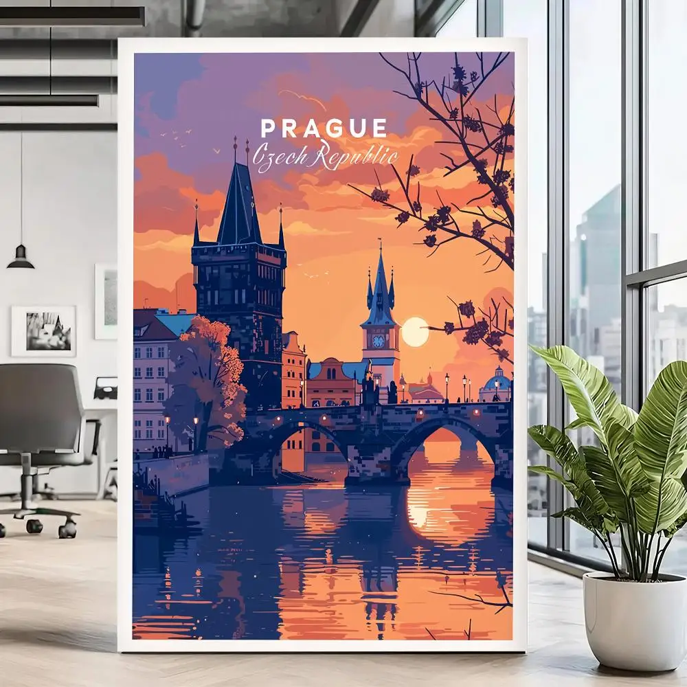 Prague Czech Republic HD Wall Art Poster Czechia Travel Cityscape Europe Vintage Living Room Home Decor Travel Lover Gift