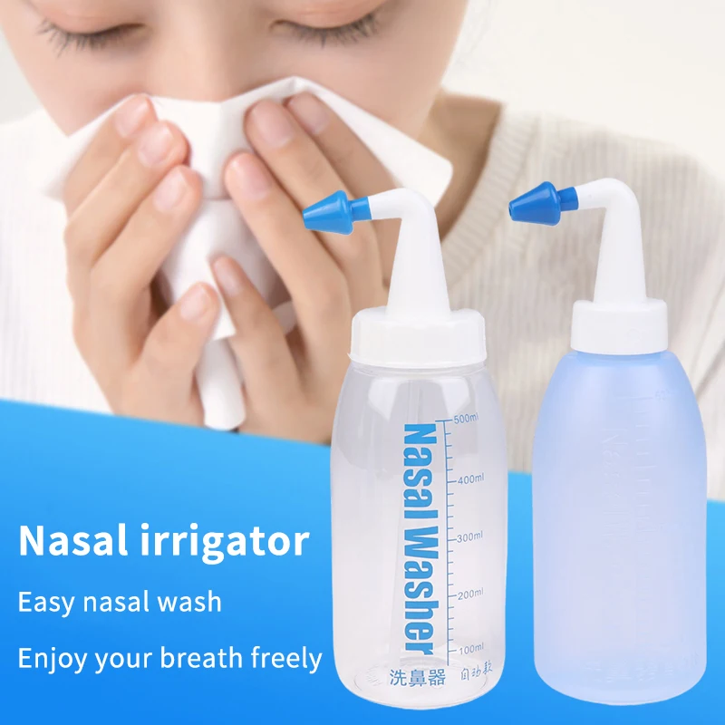 1pcs Nasal Wash Kettle Elbow Nozzle Nasal Douche Neti Pot Nose Syringe Irrigator Rhinitis Health Care Rinsing Bottle 300ml/500ml