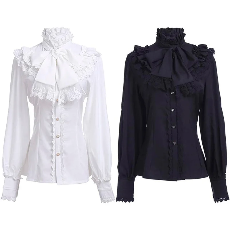 

2023 New Victoria Medieval Women's Shirt Gothic Lace Knot Pleated Shirt Ethnic Stage Costume Spring Collection