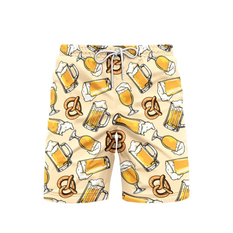 Hawaii Pretzel Beer Graphic Beach Shorts For Men 3d Printed Summer Fashion Swimm Shorts Outdoor Sports Quick-drying Short Pants