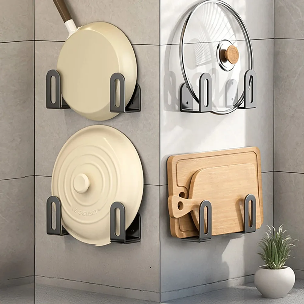 2-piece set of strong adhesive wall-mounted kitchen storage containers, a right-angle hook design, suitable for pot lids
