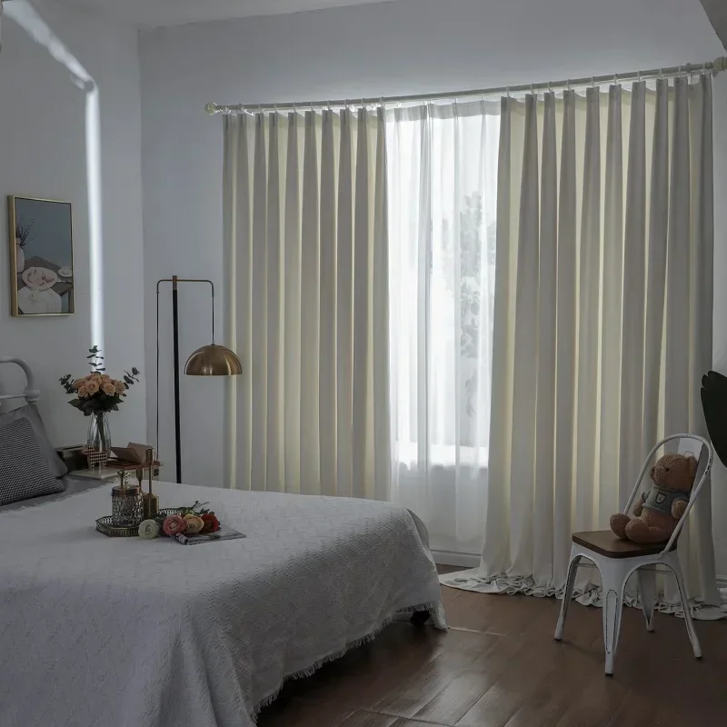Nordic Minimalist Style Pure White Curtain Royal Velvet Semi Blackout Curtains Bedroom Living Room Partition Decorative Curtains