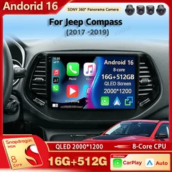 Android 16 Car Radio Multimedia Player For Jeep Compass 2017 2018 2019 Auto Carplay Car Stereo DSP wifi+4G Ai voice 2 Din BT Gps